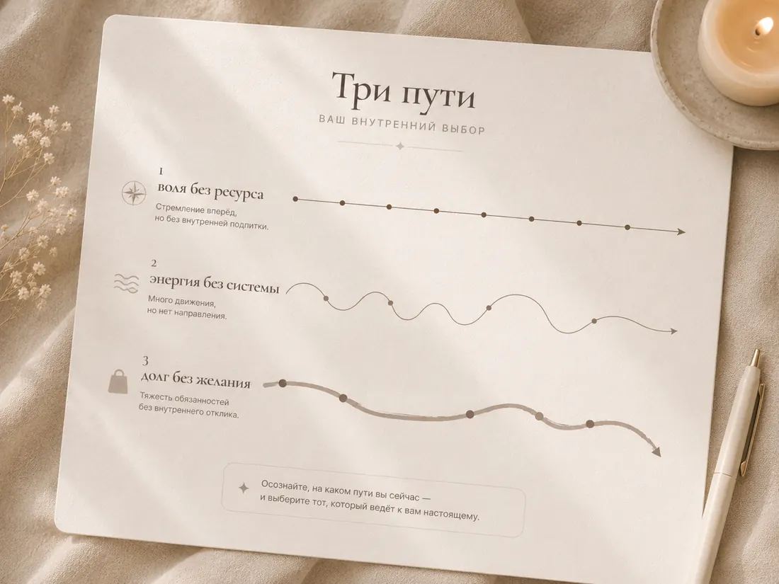Инфографика Три пути: воля без ресурса, энергия без системы и долг без желания.